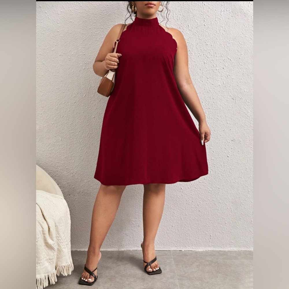 SHEIN Frenchy Plus Scallop Trim Halter Neck Tunic Dress